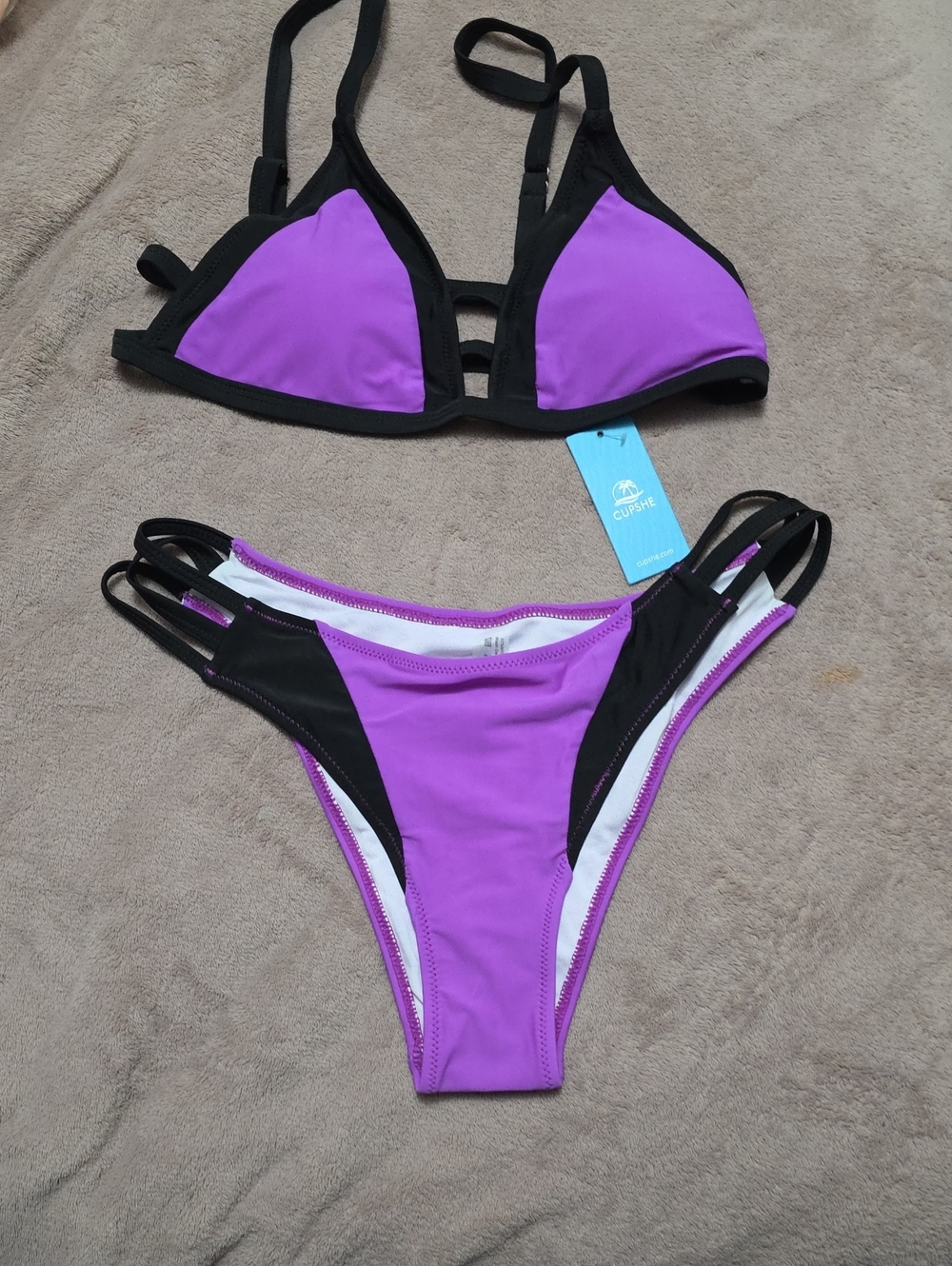 Cupshe Violet & Black Strappy Triangle Bikini Set